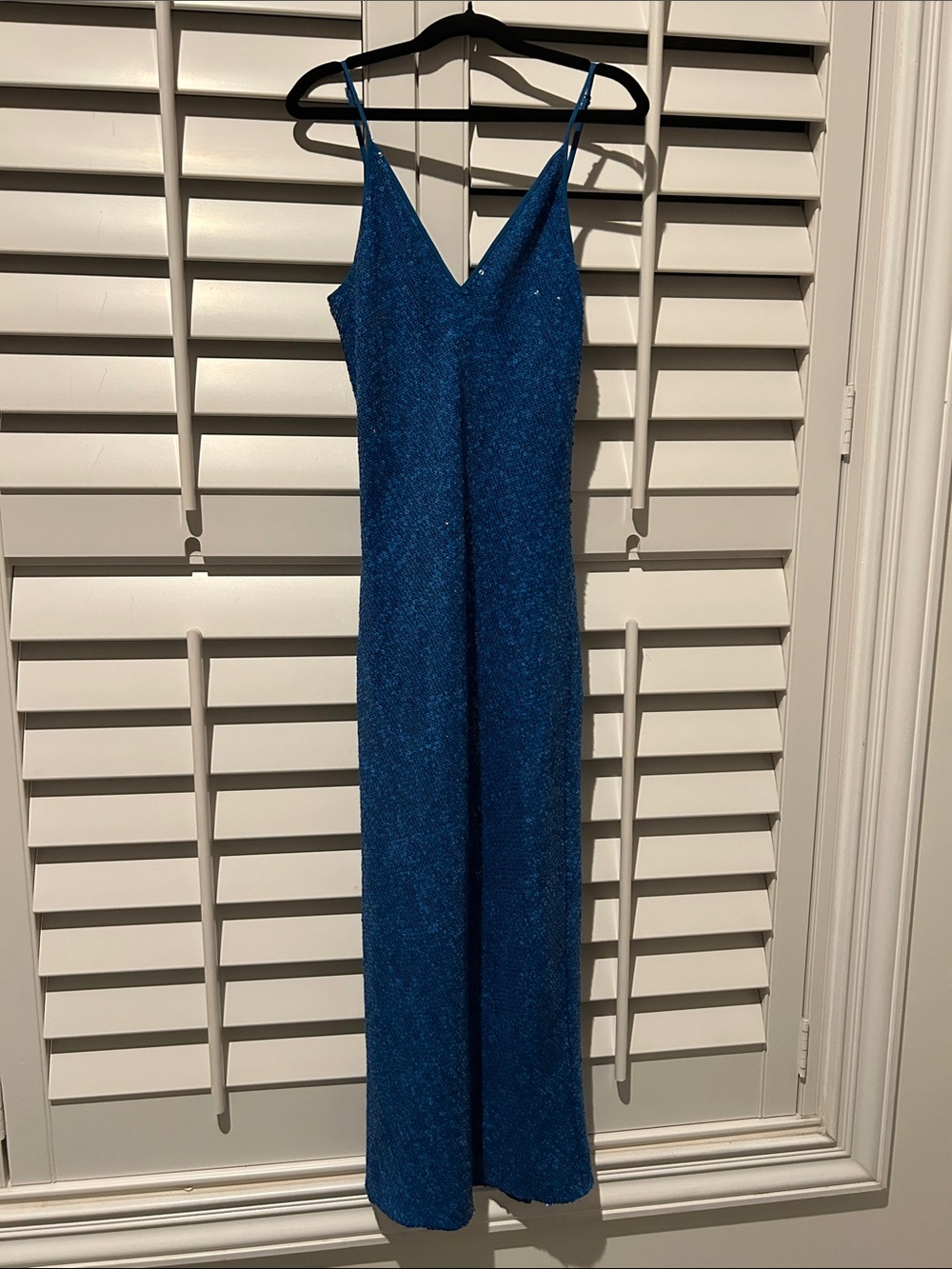 Diane Von Furstenberg Silk, Blue Sequin Dress with Spaghetti Straps - Brand new